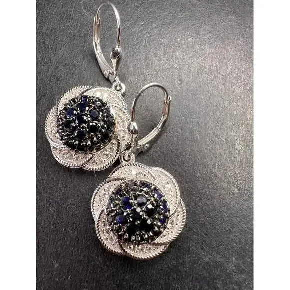 NEW blue sapphire and zircon galaxy earrings in rhodium over sterling silver - Picture 9 of 13